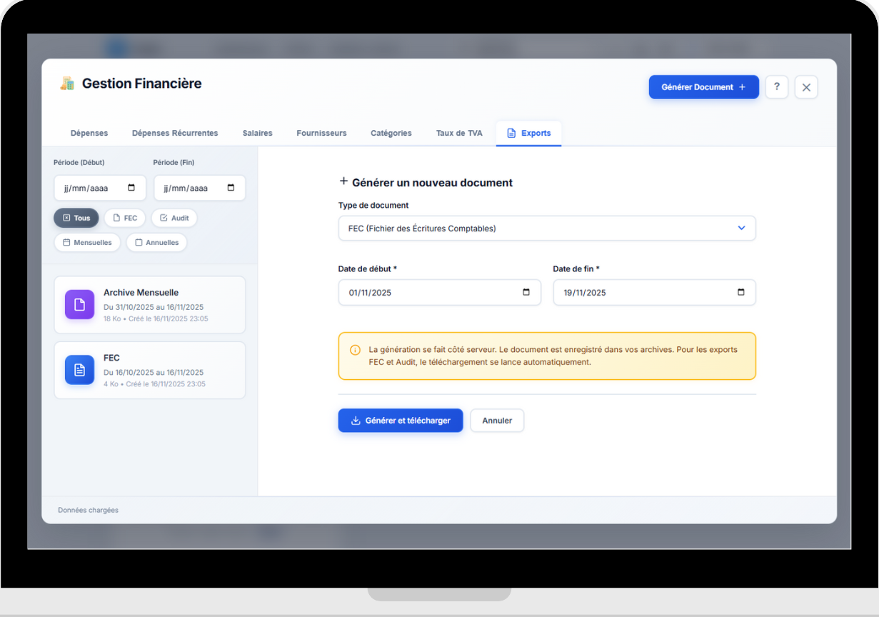 Pré-comptabilité - Exports